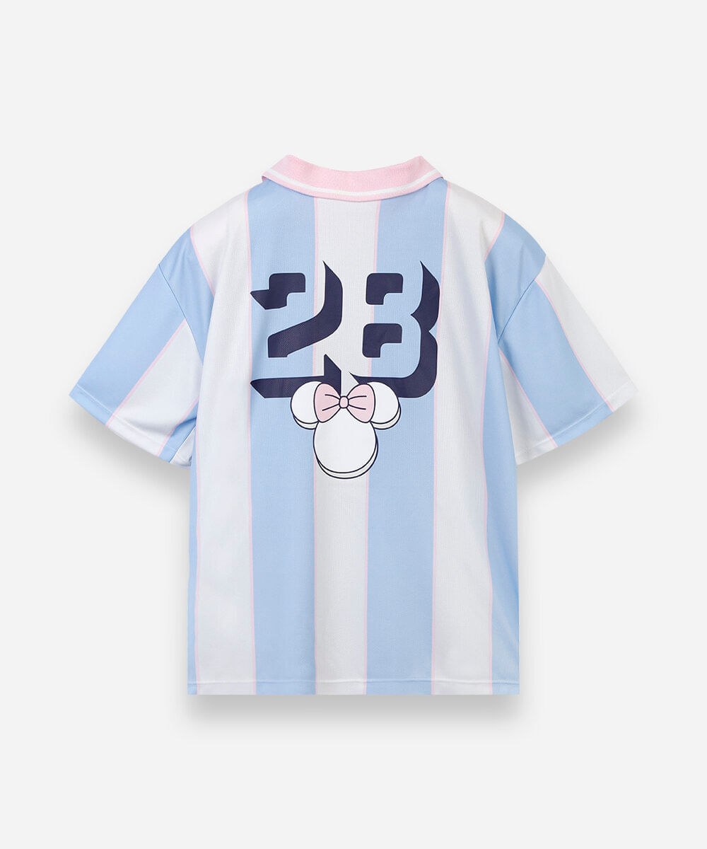 camiseta juvenil esportiva com gola listrada julia faria e mickey e amigos off white