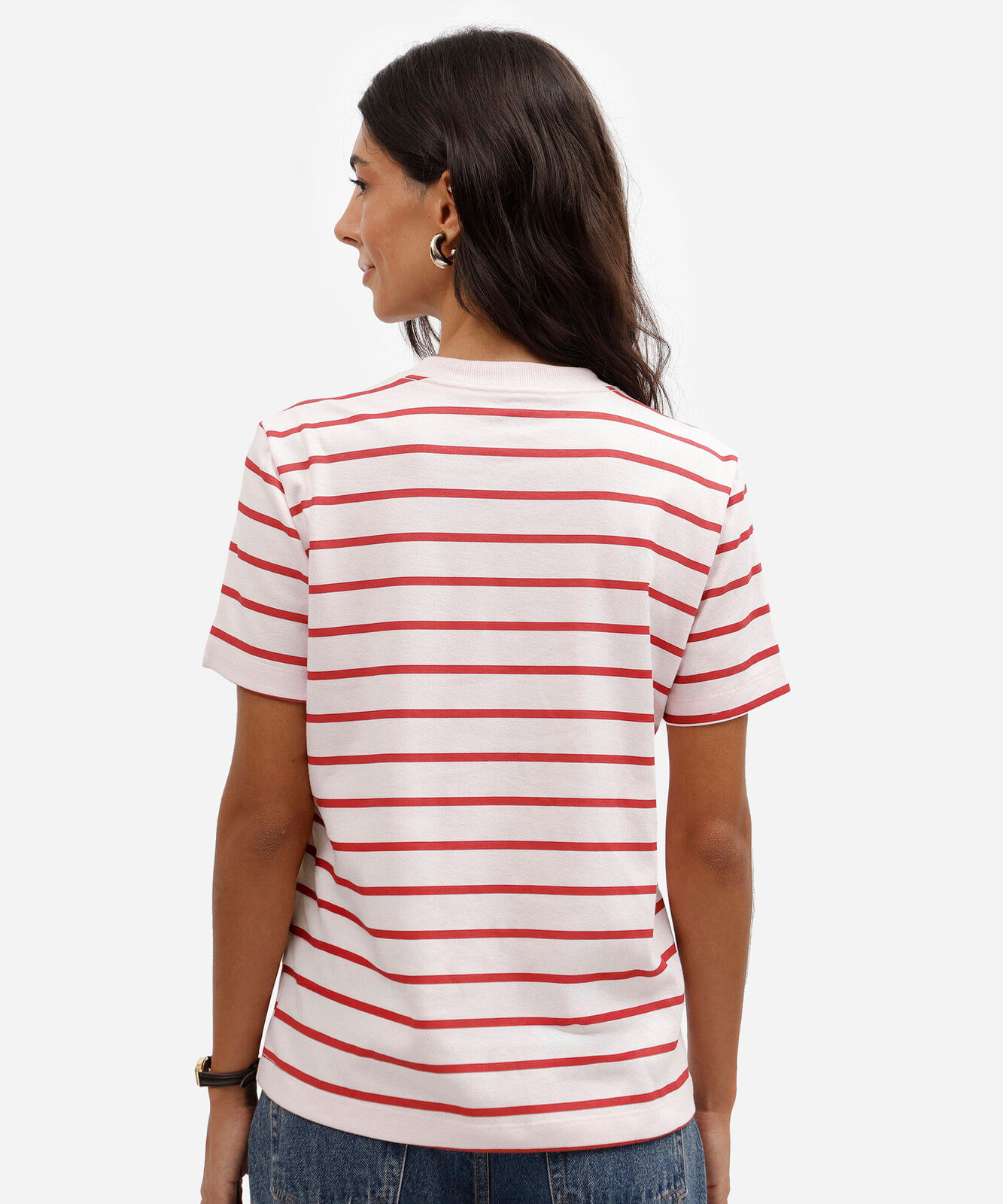 camiseta feminina com algodão manga curta listrada julia faria e mickey e amigos rosa
