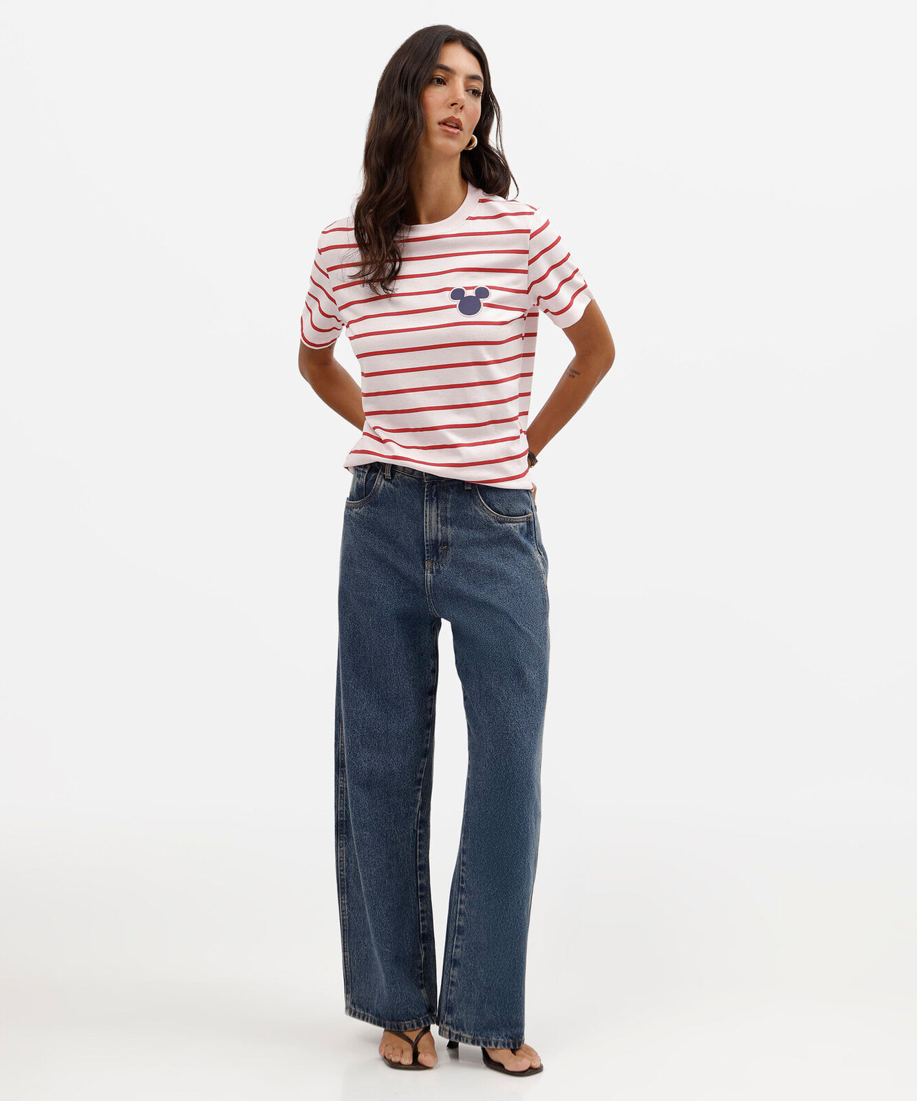 camiseta feminina com algodão manga curta listrada julia faria e mickey e amigos rosa