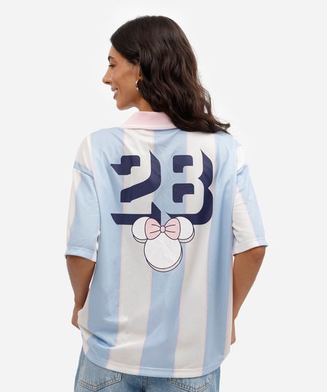 camiseta feminina manga curta com gola listrada julia faria e mickey e amigos off white