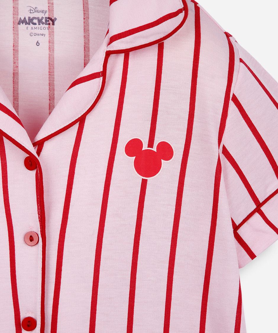 pijama americano infantil de viscose listrado julia faria e mickey e amigos rosa