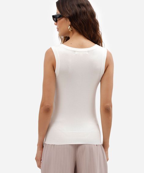 regata feminina básica de tricot com decote v off white