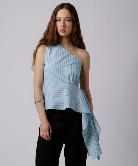 blusa peplum ombro único feminina mindset azul