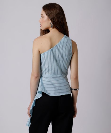 blusa peplum ombro único feminina mindset azul