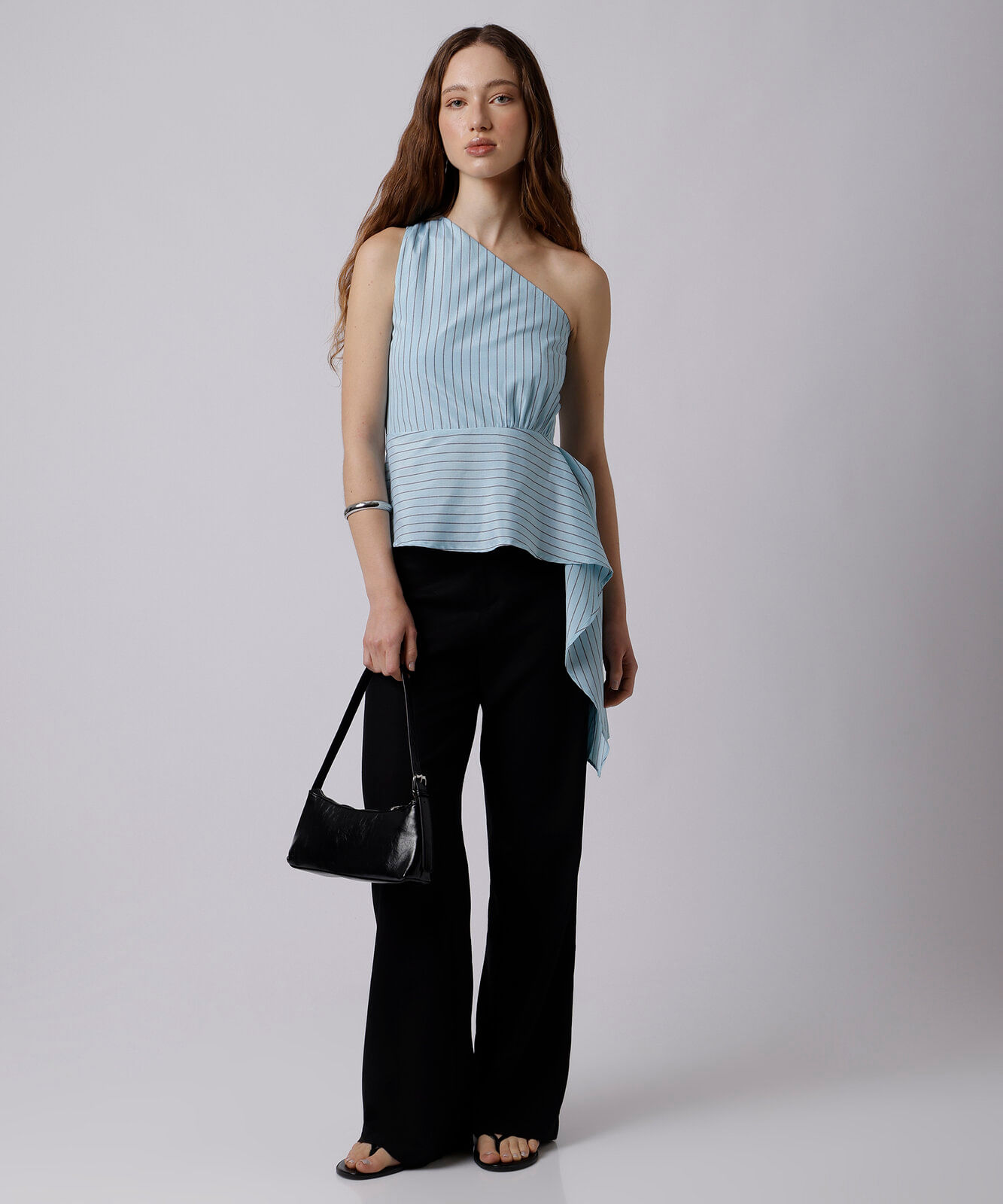 blusa peplum ombro único feminina mindset azul