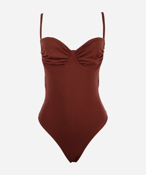 maiô balconet feminino franzido texturizado marrom