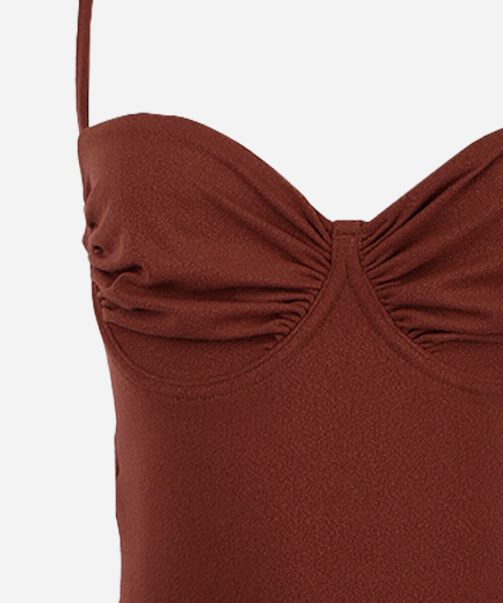 maiô balconet feminino franzido texturizado marrom