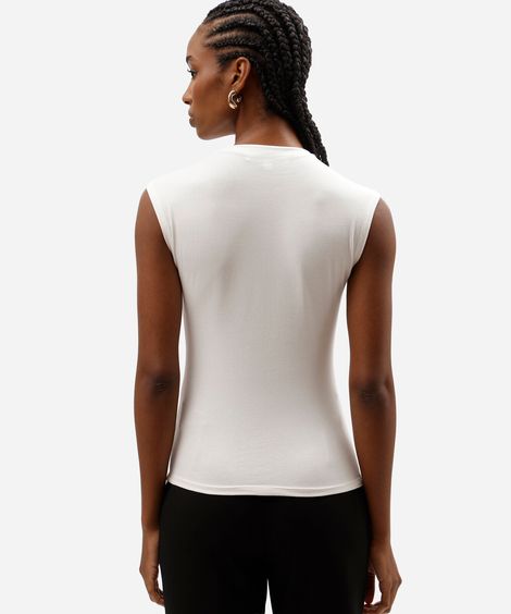 blusa feminina com gola alta em malha de algodão off white