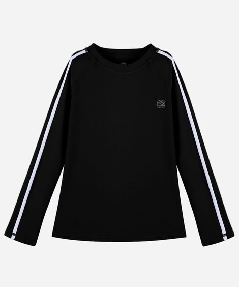 camiseta uv infantil manga longa raglan preta