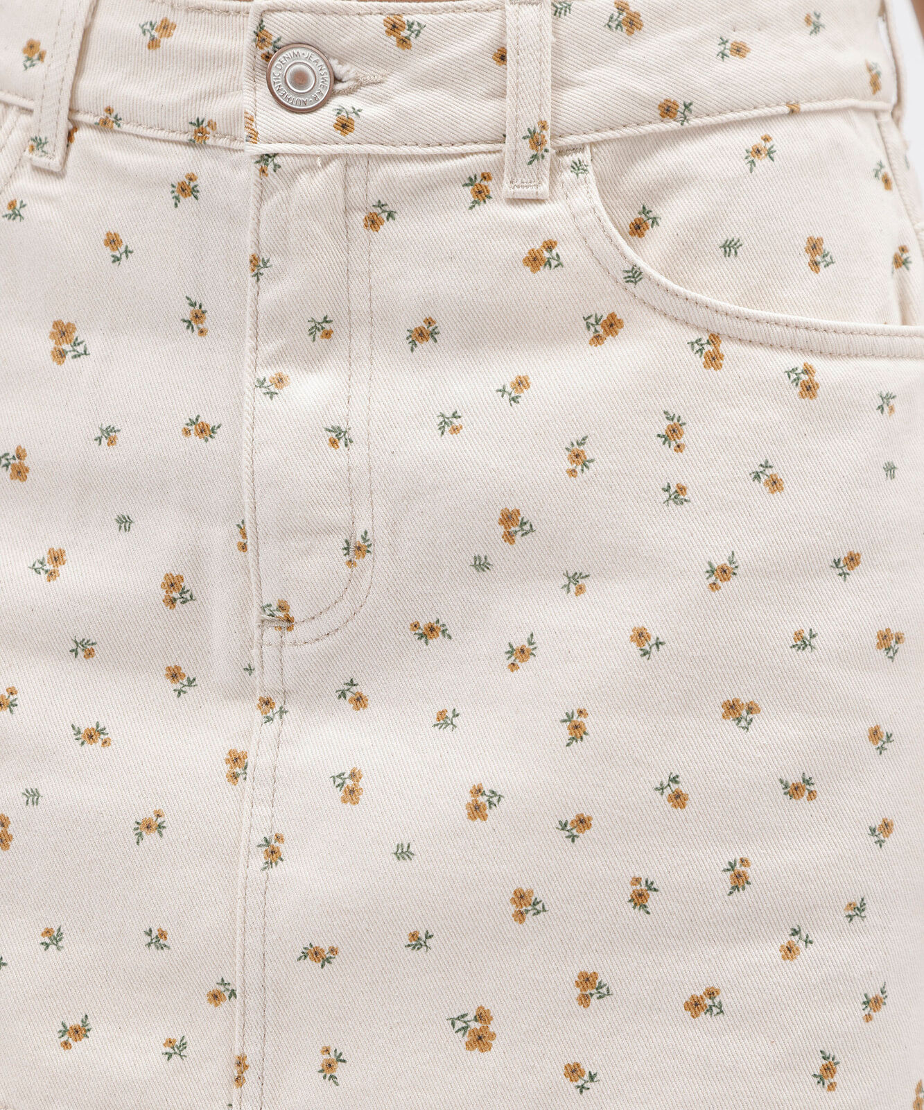 short saia feminino de sarja cintura alta floral bege