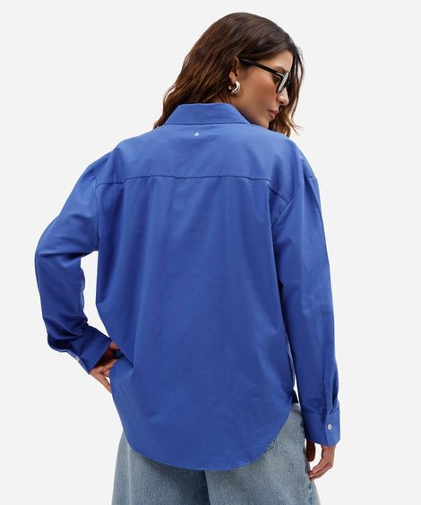 camisa feminina de algodão manga longa azul