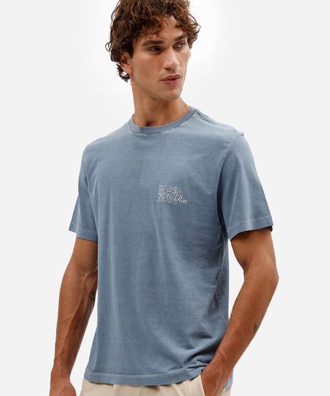 camiseta masculina de algodão manga curta estampada estonada azul