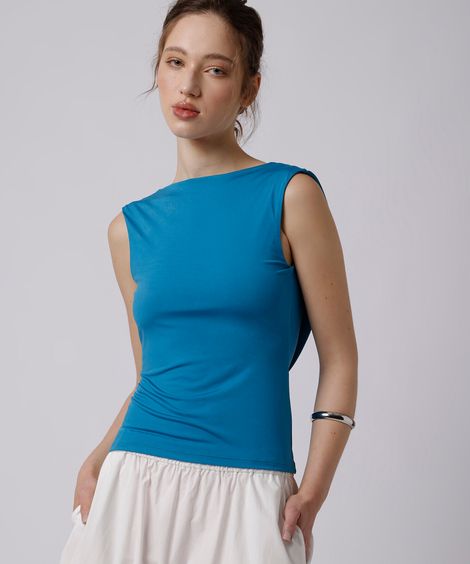 blusa feminina decote degagê costas mindset azul