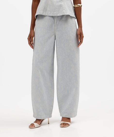 calça balloon feminina jeans cintura alta texturizada azul