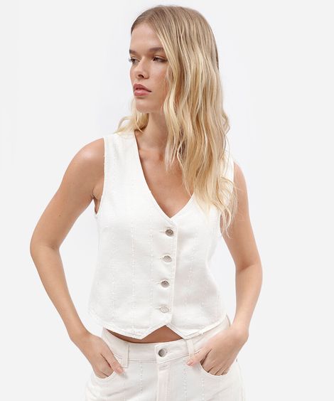 colete feminino cropped de sarja off white