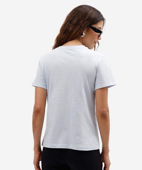 camiseta feminina de algodão manga curta estampada básica azul