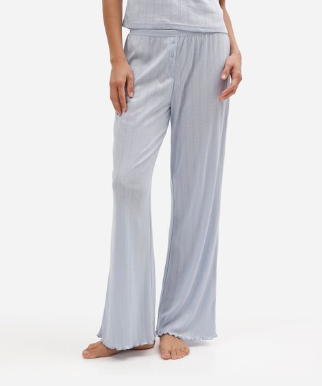 calça de pijama feminina avulsa texturizada azul