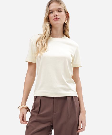 camiseta slim feminina de algodão peruano manga curta básica amarela