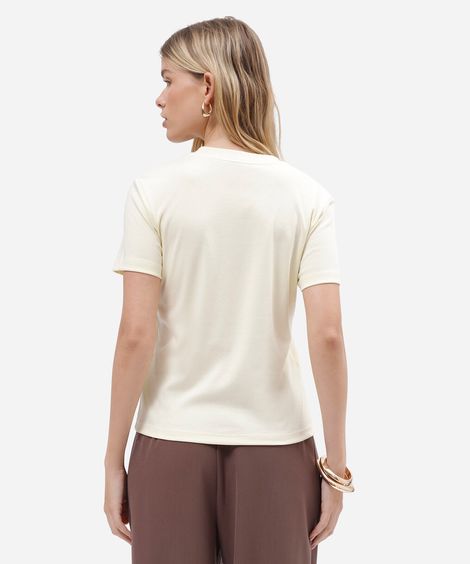 camiseta slim feminina de algodão peruano manga curta básica amarela