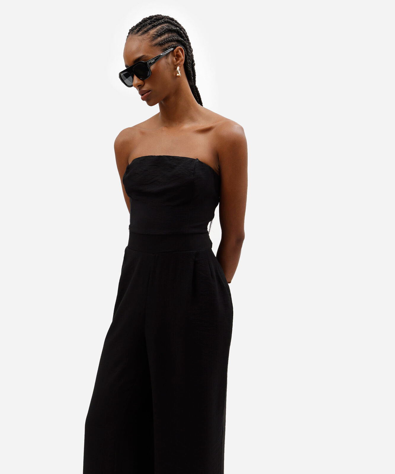 macacão sem alça feminino com viscose preto