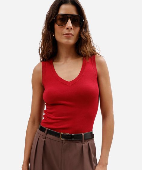 regata feminina básica de tricot com decote v vermelha