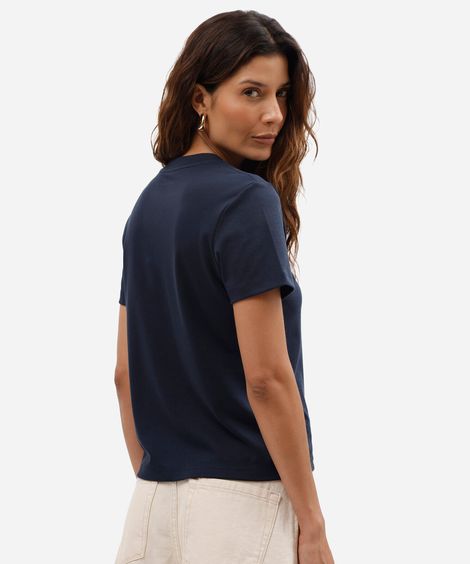camiseta slim feminina de algodão peruano manga curta básica azul