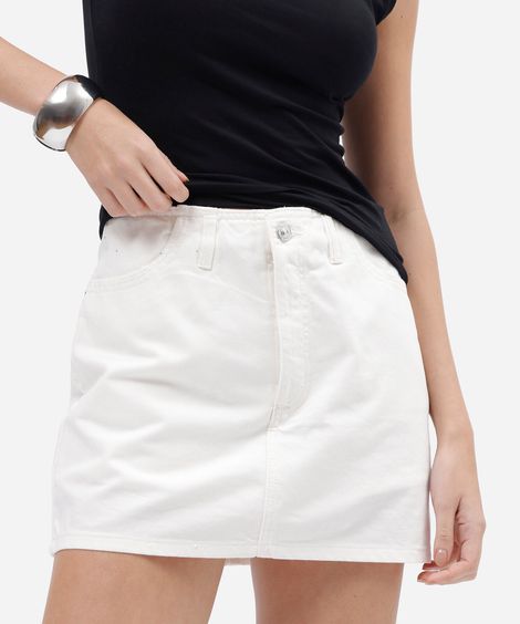short saia feminino de sarja cintura média off white