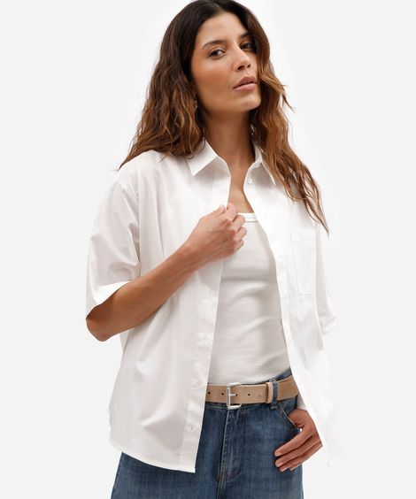 camisa oversized feminina de algodão com manga ampla off white