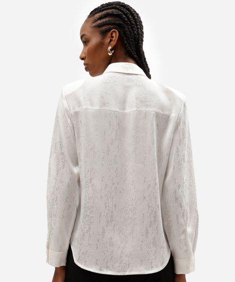 camisa feminina manga longa acetinada off white