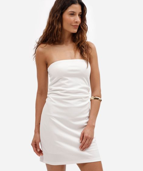 vestido curto feminino sem alças franzido off white