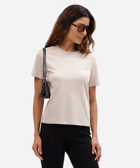camiseta slim feminina de algodão peruano manga curta básica cinza