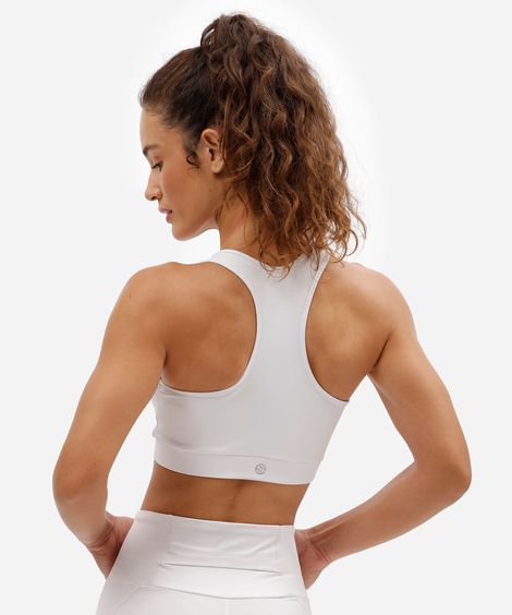 top nadador feminino esportivo com zíper branco