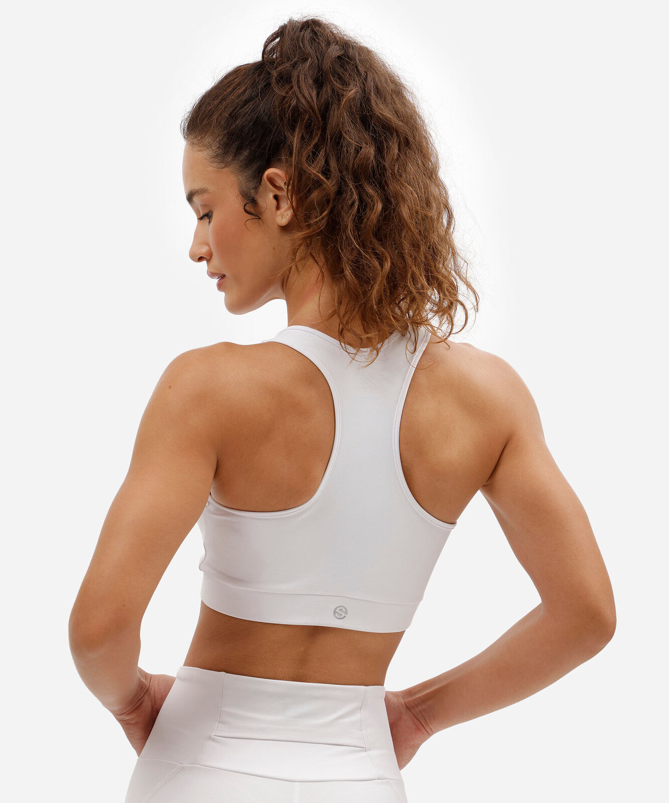 top nadador feminino esportivo com zíper branco