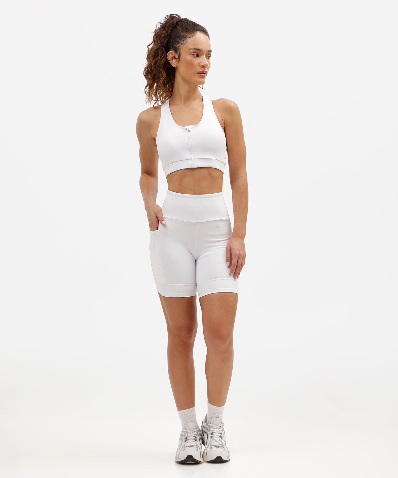 top nadador feminino esportivo com zíper branco