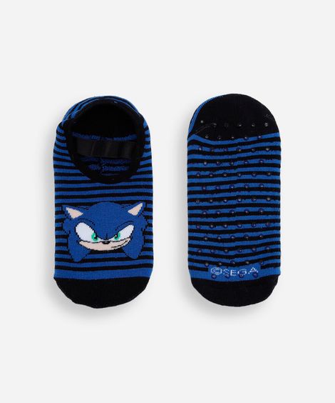meia sapatilha infantil de algodão antiderrapante sonic azul