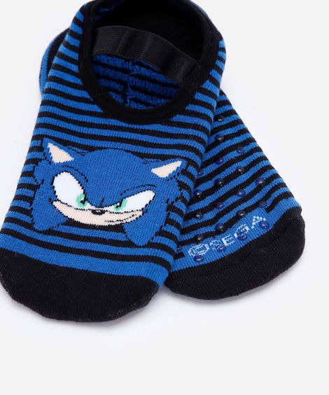 meia sapatilha infantil de algodão antiderrapante sonic azul