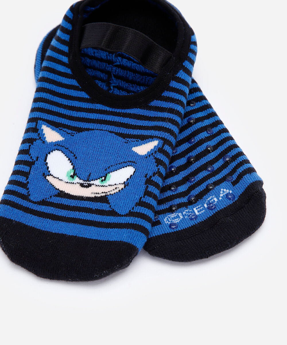meia sapatilha infantil de algodão antiderrapante sonic azul