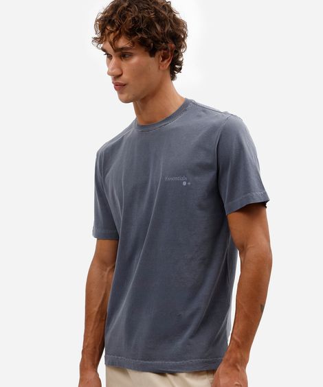 camiseta masculina de algodão manga curta estonada floral azul