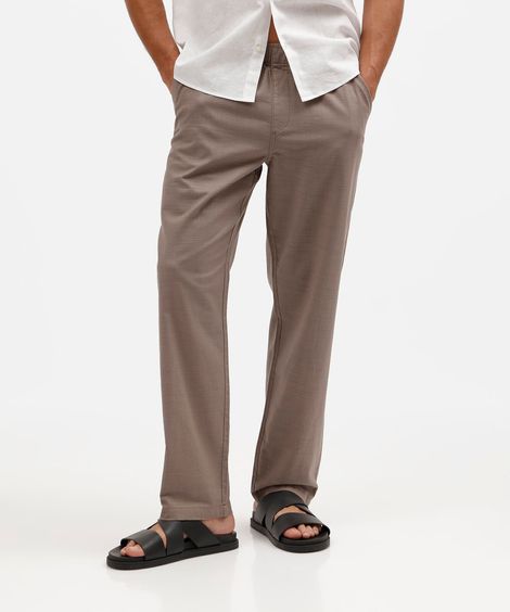 calça jogger masculina de sarja cós elástico texturizada marrom