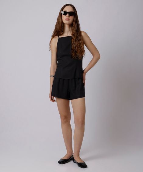 short estilo pijama feminino com linho mindset preto