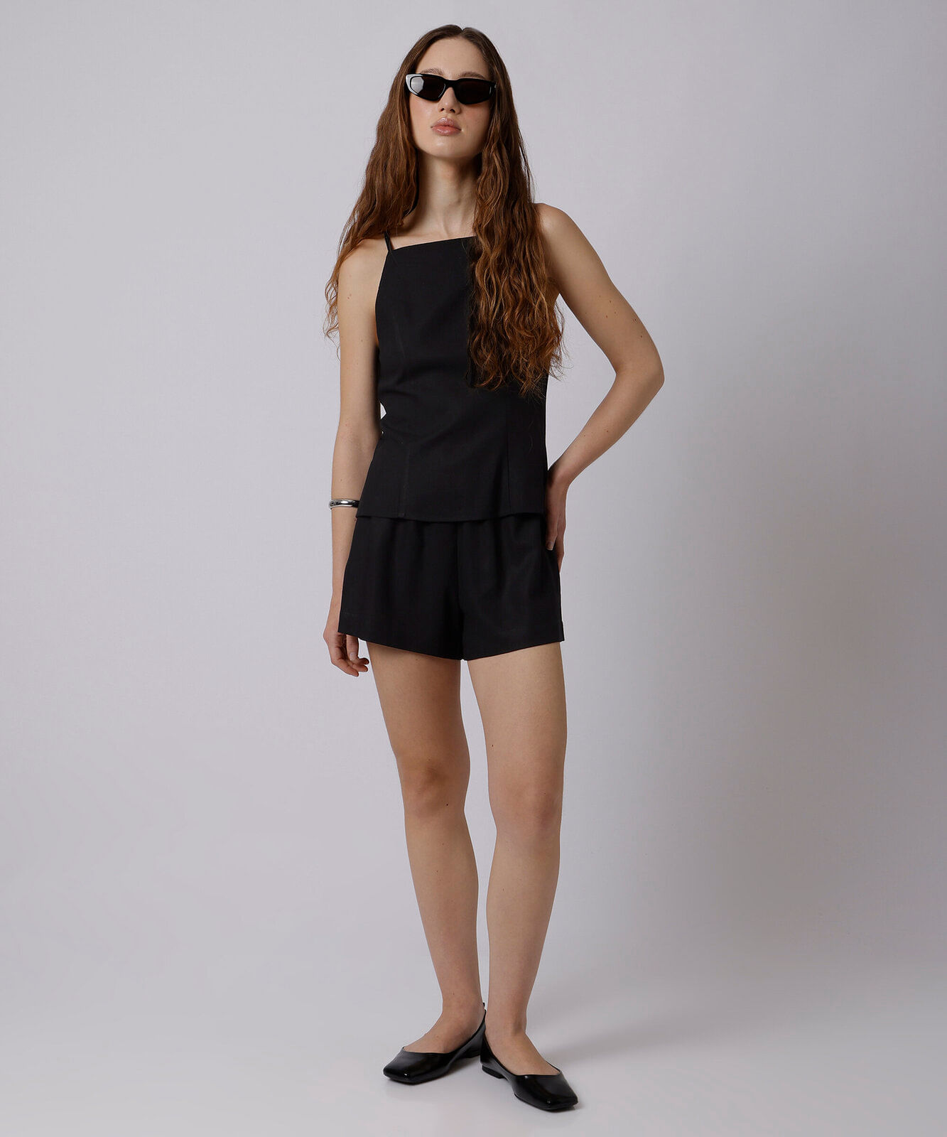 short estilo pijama feminino com linho mindset preto