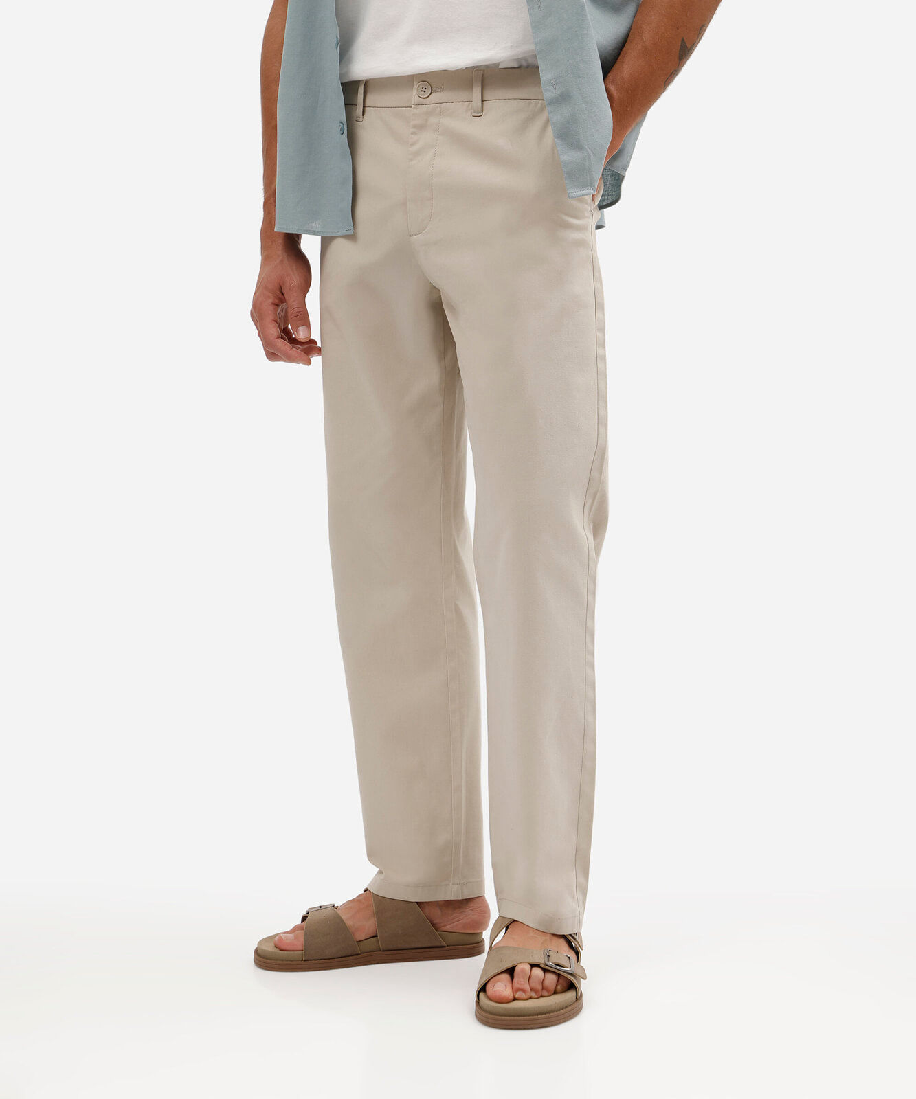 calça chino reta masculina de algodão bege
