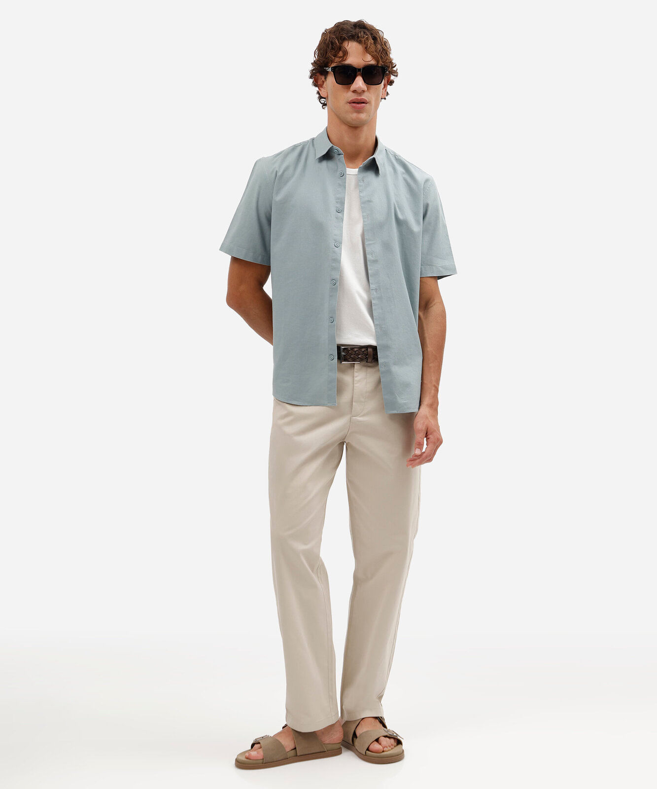 calça chino reta masculina de algodão bege