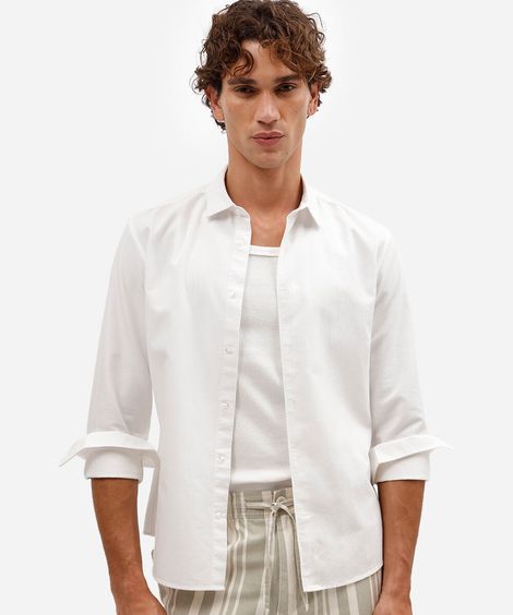 camisa comfort oxford manga longa - branco