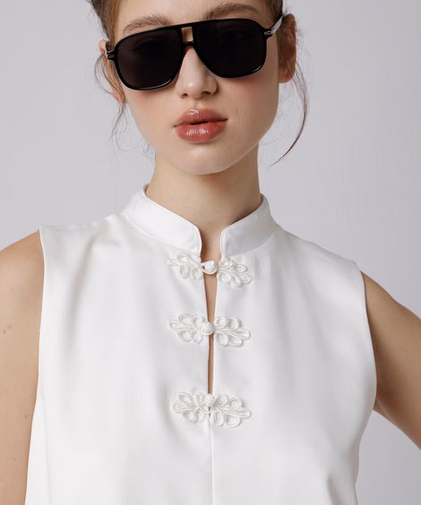 regata feminina gola mandarim acetinada mindset off white