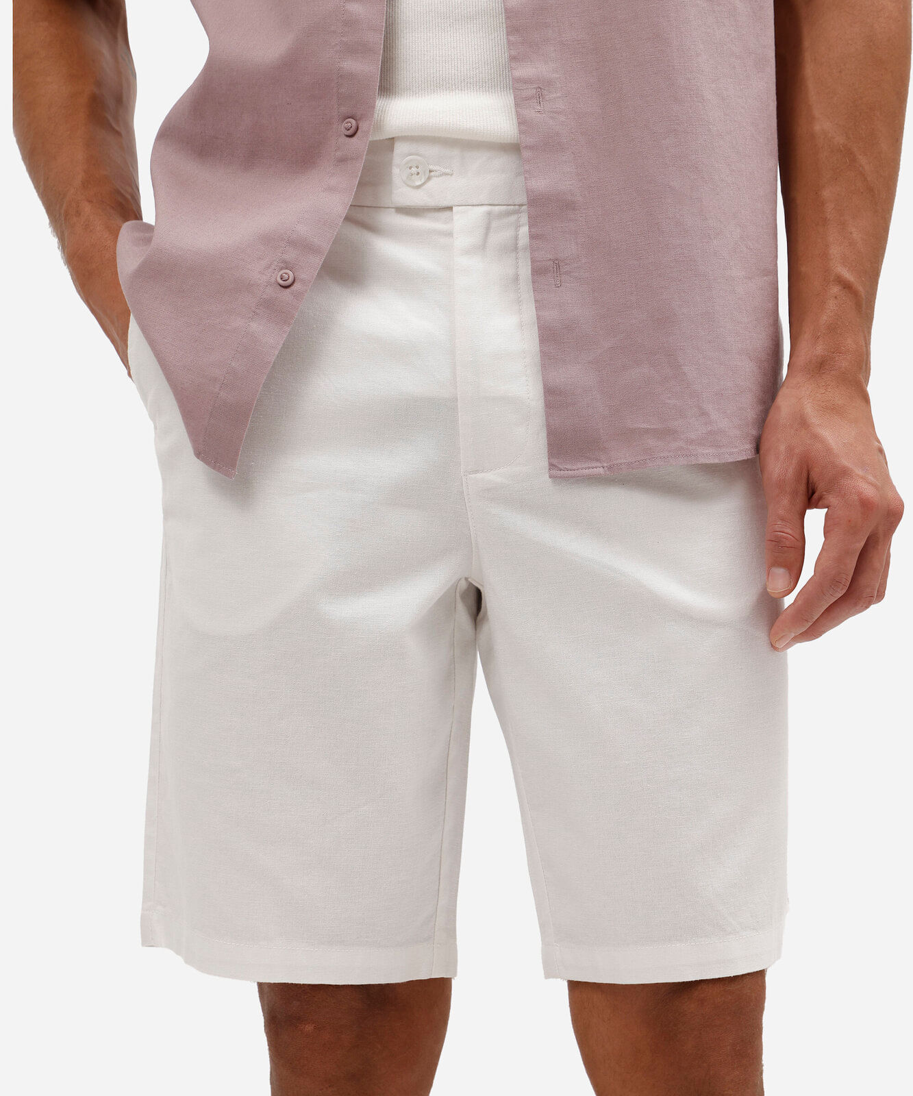 bermuda reta com linho - off white