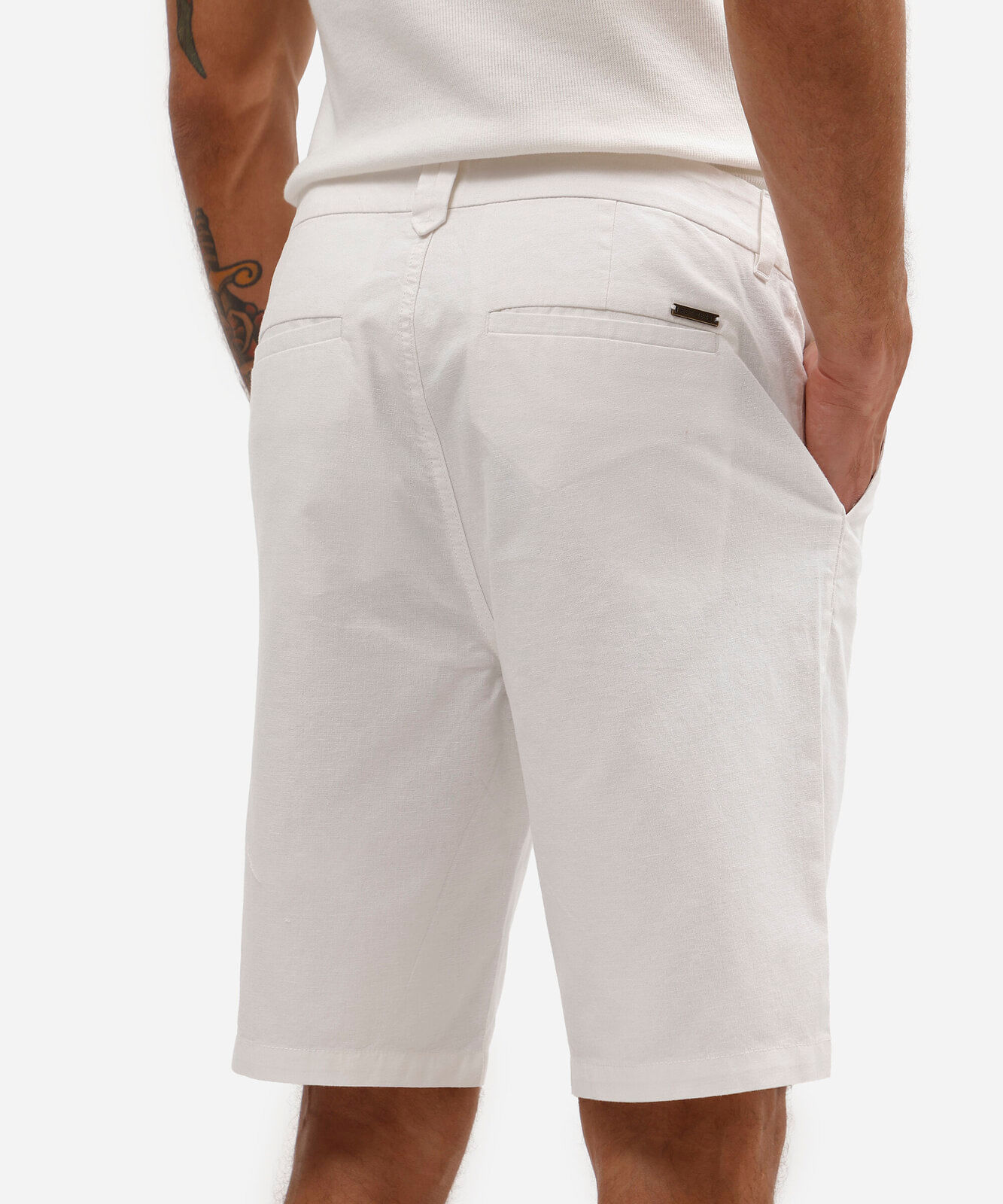 bermuda reta com linho - off white