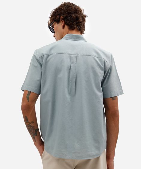 camisa comfort masculina com linho manga curta azul