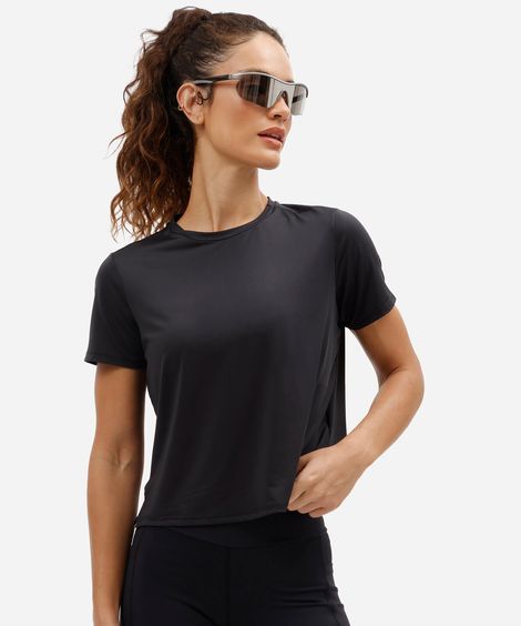 camiseta cropped feminina manga curta esportiva preta