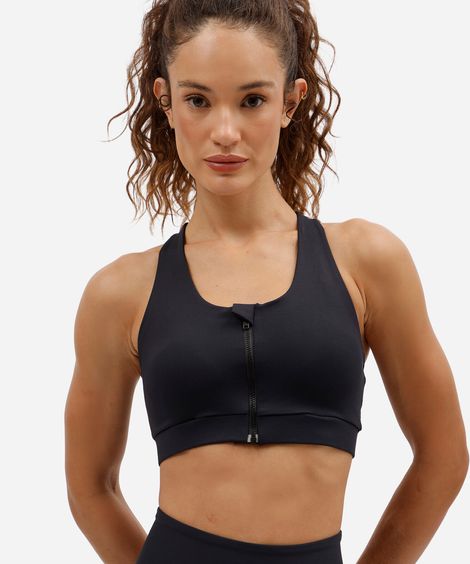 top nadador feminino esportivo com zíper preto